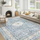 Vintage Living Room Area Rug 8x10 - Large Soft Washable Oriental Traditional Distressed Farmhouse Rugs for Bedroom - Indoor Floor Accent Carpet for Home Office House Decor - Blue