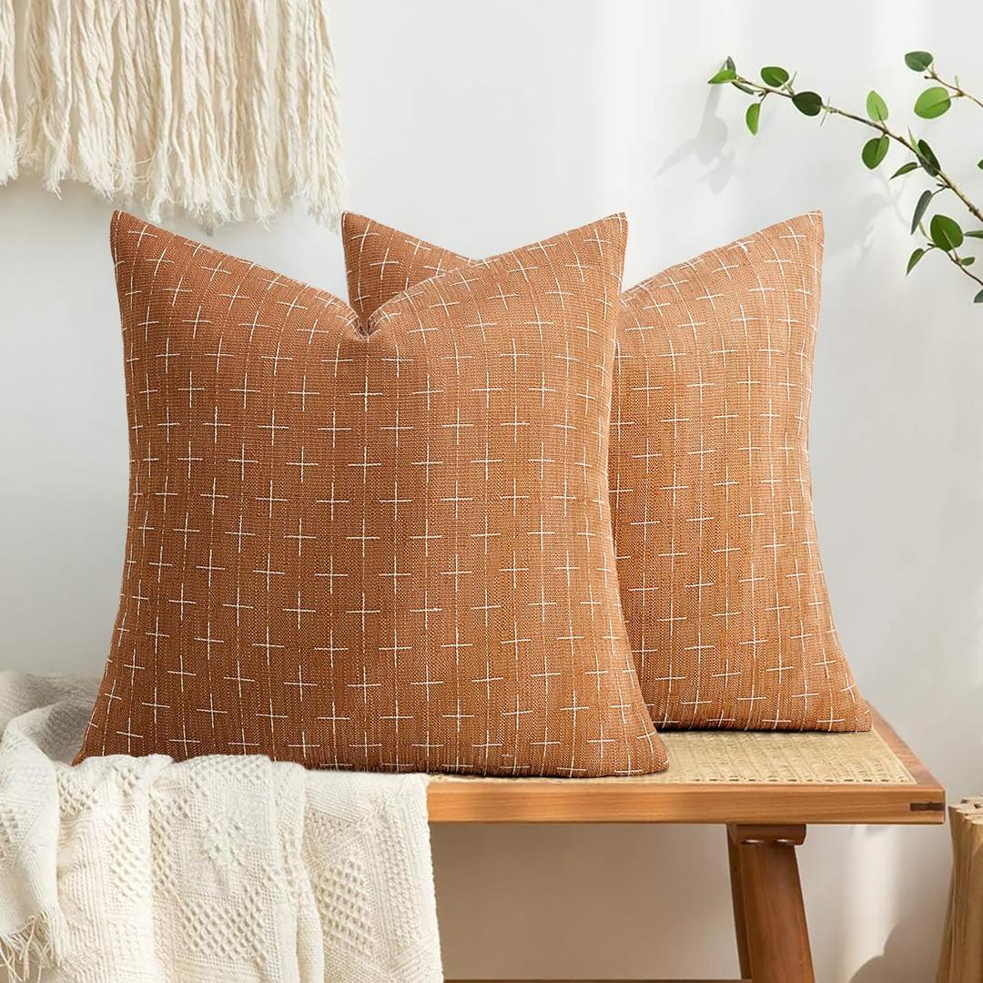 MIULEE Pack of 2 Decorative Burlap Linen Throw Pillow Covers Farmhouse Pillowcases Modern Rustic Woven Textured Cushion Cover for Sofa Couch Bed 18x18 Inch Brick