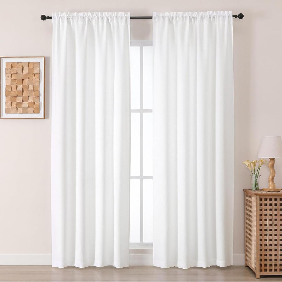 Chyhomenyc White Curtains 84 Inches Long 2 Panels, Light Filtering Textured Window Curtains for Living Room, Elegant Soft Airy Brighten UP Room Farmhouse Bedroom Curtain, Each 42Wx84L, 2PCS