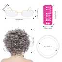 Fumwase Old Lady Costume Set Granny Wig with Hair Rollers Wig Cap Grandma Glasses Eyeglass Chain Pearl Necklace Grandma Granny Costume Wig Curly Accessories for Adults Halloween Costume (Gray)