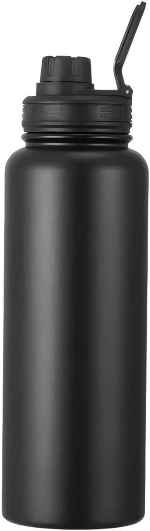 40 oz Insulated Water Bottle, Stainless Steel Camping & Hiking Hydration Flask with Wide Mouth Lid, Sports Coffee Cup Double Walled, Leakproof, for Indoor/Outdoor Use,Black