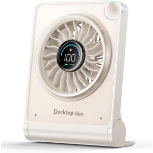 Small Desk Fan, Quiet Portable Table Fan with 100 Speeds, 12 Hrs Cooling, Strong Airflow, Digital Display, 180 Adjustable, Rechargeable Desktop Fan for Bedroom Office Cruise Travel, White