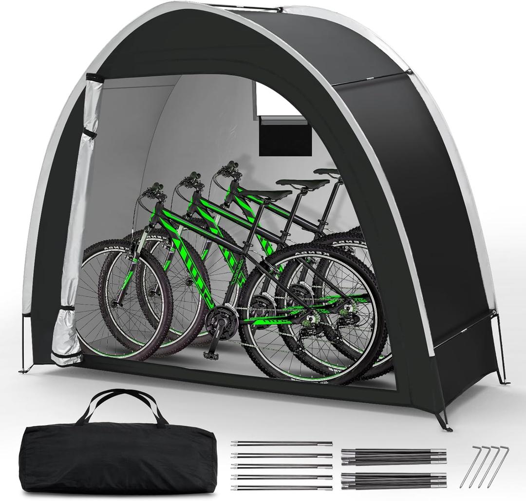 Bike Storage Tent Outdoor - Upgraded Portable Bicycle Storage Sheds with 210D Oxford Fabric PU5000 Waterproof for 2-3 Bikes, Bike Tent/Bike Shed/Bike Cover for Motorcycle, Garden Tools, etc