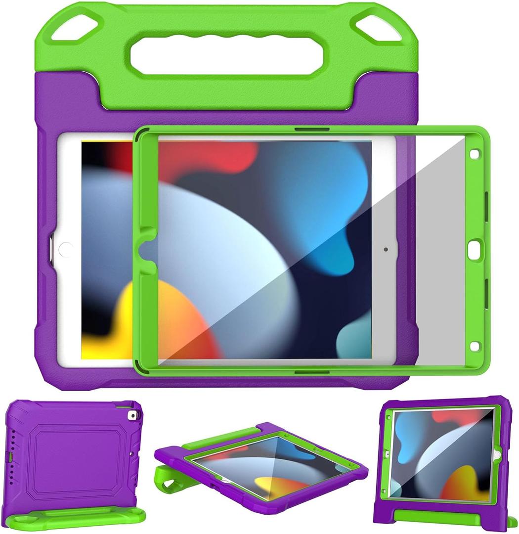 YIHE Kids Case for iPad 10.2 Inch 9th/8th/7th Generation 2021/2020/2019, iPad Pro 10.5 & iPad Air 3, Shockproof Handle Stand Kids Case with Screen Protector for iPad 10.2/10.5 Inch, Purple&Green
