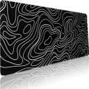 2 x Black White Topographic Line Mouse Pad Gaming Mousepad Non-Slip Rubber Base Keyboard Pad Desk Mat for Home Office, 31.5 x 11.8 in