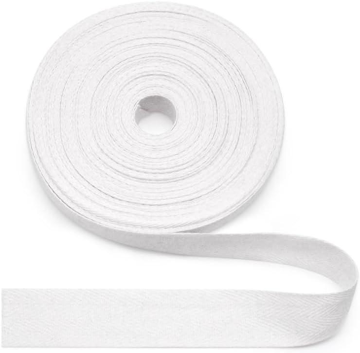 SEMINI 100% Natural Cotton White Twill Tape 10 Yards 1'' Herringbone Webbing Ribbon for Edge Binding Sewing Dressmaking Craft (Twill White, 1'' 10yards)