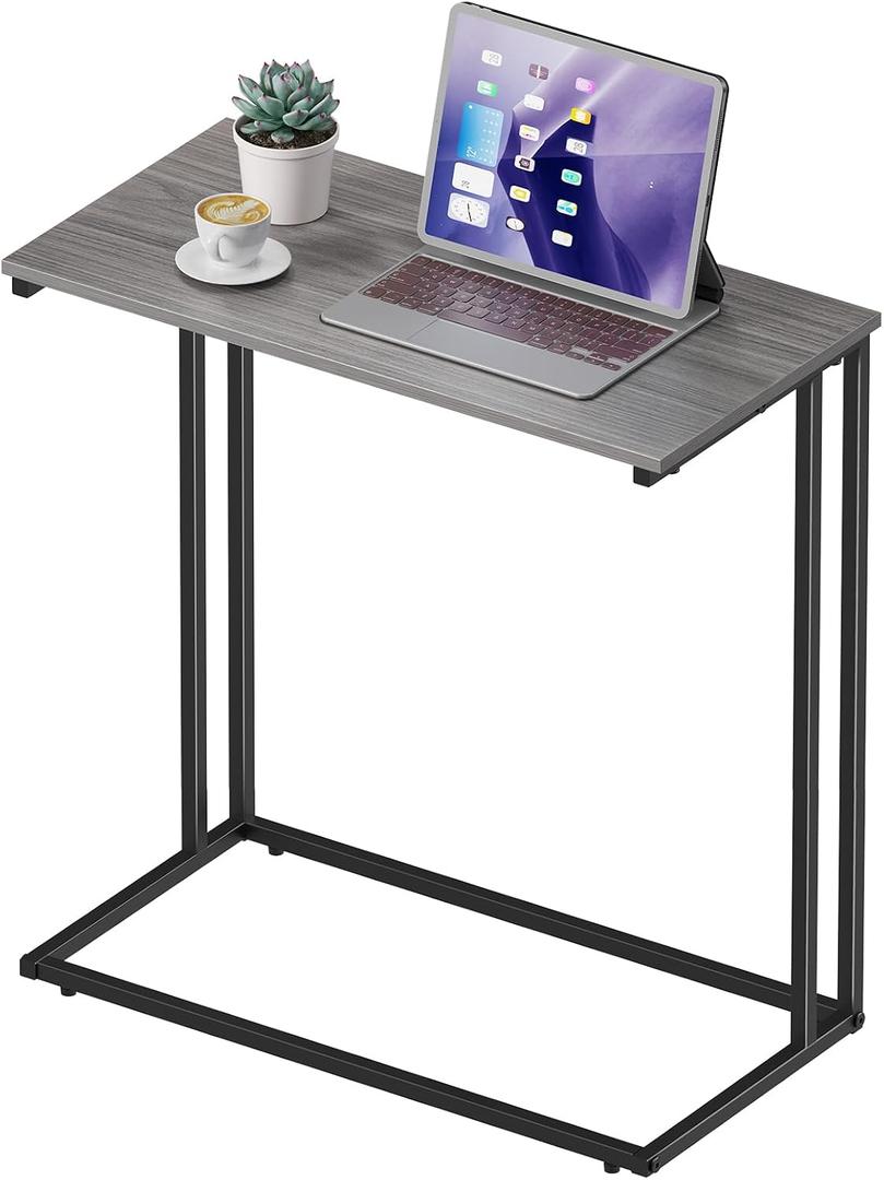 C-Shaped Side Table, Modern End Table with Metal Frame, Space Saving Design for Living RoomLarge Surface Couch Table for Bedroom, and Home Office24 x 12 x 24 inches (Grey)