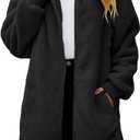 ReachMe Womens Fleece Zip Up Jacket with Pockets Oversized Long Sherpa Hoodie Fuzzy Jackets Warm Teddy Coat (XX-Large, 01 Black)