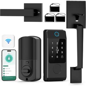 WiFi Front Door Lock Set - Keyless Entry Locks Handle Set, Fingerprint Alexa - Smart Deadbolt Lock with Handle Latch - WiFi Access Bluetooth APP-Black