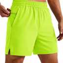 MAGCOMSEN Men's Running Shorts 5" Quick Dry Lightweight Hiking Shorts with Pockets for Workout Athletic Gym (38, 02.neon Green)