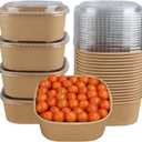 40 oz Disposable Kraft Paper Bowls with Lids, Food Containers Soup Bowls Party Supplies Treat Bowls 50 Pack