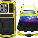 Simicoo Compatible with iPhone 14 Pro Max Metal Case with Screen Protector Camera Protector Metal Kickstand Military Rugged Heavy Duty Shockproof Case Full Body Tough Dustproof Case (Yellow)