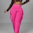 Choichic Women's Casual High Waist Fringed Pants With Elastic Waist - Bodycon Tassels Side Long Jogger Sweatpant (Pink, S)