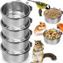 Okllen 4 Pack Bird Feeding Dish Cups, Detachable Stainless Steel Bird Food Bowls with Clamp for Chinchilla Parrot Cockatiel Conure Budgies Parakeet Small Animal