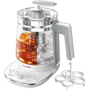 Hot Electric Kettle with Tea Infuser and Temperature Control, 1.5L Stainless Steel Tea Maker & 1200W Rapid Boiling, Programmable Control for Coffee and More, White