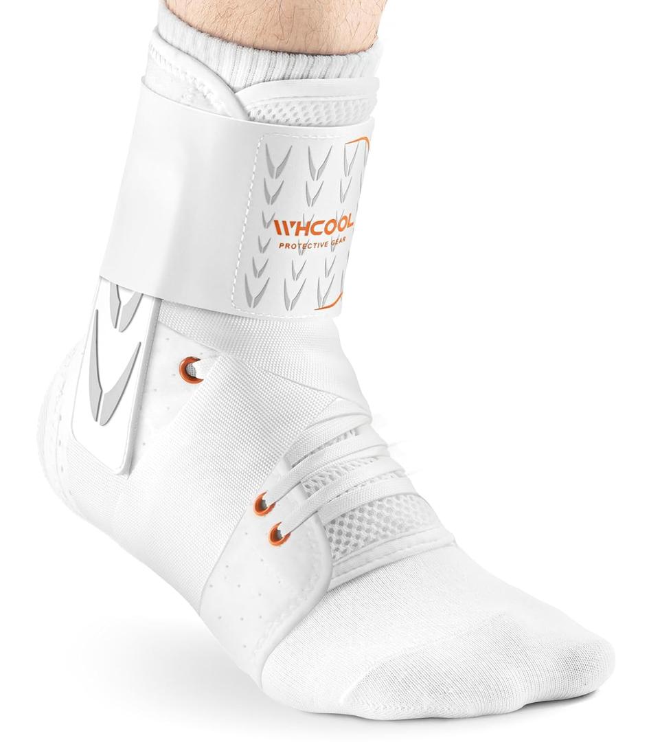 Slim-Fit Ankle Brace for Sprained Ankle, Quick Lace Up Ankle Support for Women Men with 2 Auto-Shaped Pads, Air Fabric Cool Ankle Stabilizer for Injury Recover, Running,Sports,White,M