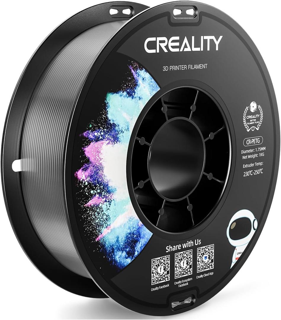 CREALITY PETG Filament 1.75mm 3D Printer Filament, 1kg (2.2lb) Neatly Wound Spool, Dimensional Accuracy 0.03mm, 2024 Latest Batch, Fit for Ender, Bambu Lab, Anycubic,ELEGOO FDM Printers, Transparent