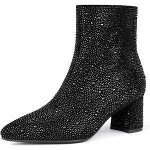 MISSMILLER Rhinestone Boots for Women Sparkly Cowgirl Boots Pointed Toe Chunky Heels Rhinestone Cowboy Boots (7.5)
