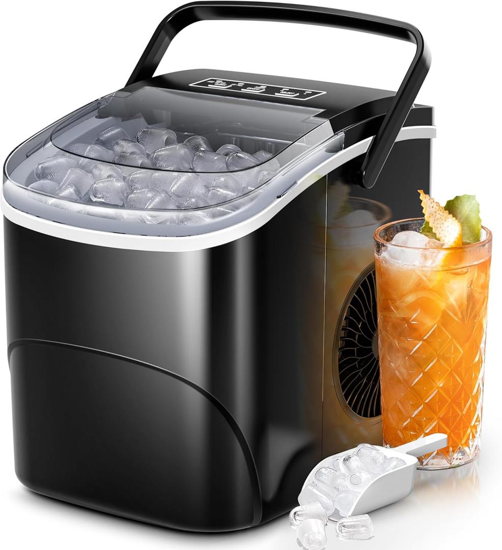 Ice Makers Countertop, 26Lbs/24H, 9 Cubes in 6 Mins, Portable Ice Maker Machine with Self-Cleaning, 2 Sizes of Bullet Ice, Perfect for Home Kitchen(Black)