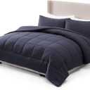 UGG King Size Comforter Set with 2 Pillow Shams Lightweight Down Alternative Comforter King Size Blanket Reversible Cozy Warm All Season Washable Hypoallergenic Bedding Set, Navy Blue (Leonora)