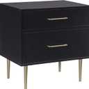 Linon Lennon Modern Black Two Drawer Nightstand with Gold Hardware and Modern Gold Legs