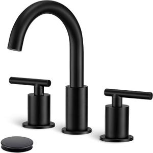 Matte Black Bathroom Faucet 3 Hole, 8 Inch Widespread with Pop-up Drain, 2 Handle Bathroom Sink Faucet, Modern Vanity Faucet for Bathroom Sink with 360 Swivel Spout