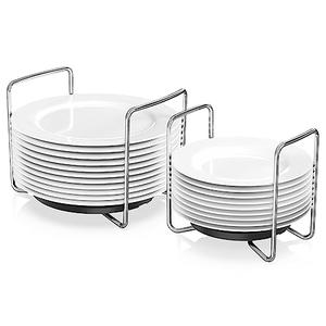 Plate Organizer for Kitchen Counter Bamboo Dish Racks for Cabinet Plate Holder for Kitchen Drawer Storage 2 Pack Adjustable for 6.75" to 12.5" Stainless Steel 304 Portable (Black, 1 x Small & Large) Missing One