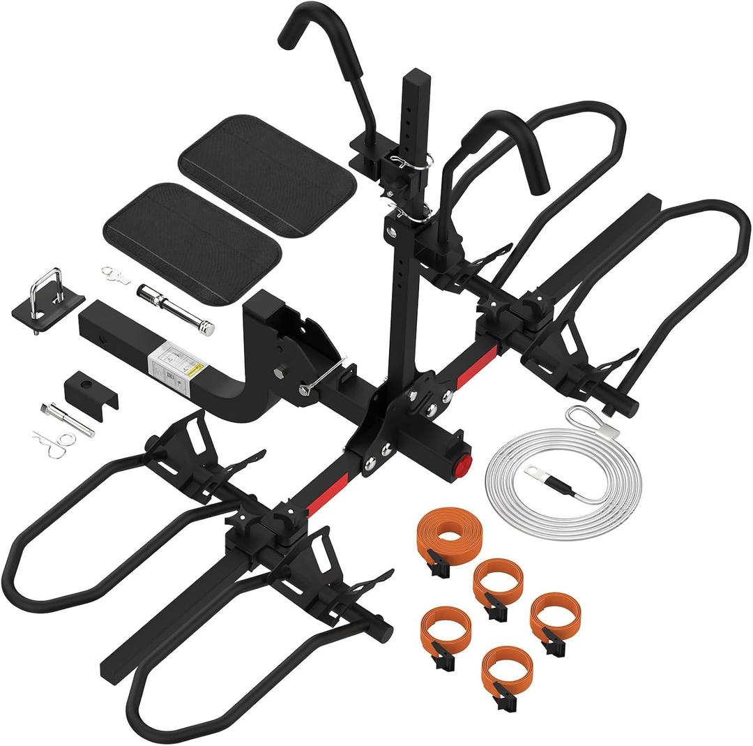 PAULINN Ebike Rack for Tow Hitch, Heavy Duty 2 Bike Folding Bicycle Car SUV Racks for E Bike, Fat Tire and Standard, 2" Hitch Receiver, 200 LBS