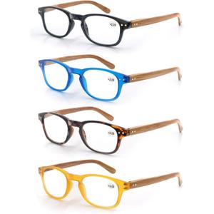 MODFANS 4 Pack Reading Glasses 2.5 Fashion Wood-Look Spring Hinges Stylish Readers Men Women