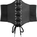 Spooktacular Creations Halloween Black Corset Waist Belt, Waist Belt Costume Lace-Up Black Corset Waist Belt for Adult Women, Renaissance Tied Elastic Corset Belt for Halloween Costume Cosplay Party