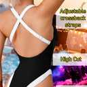 ChiaoLezhee Color Block Swimsuit, Plunge V Neck High Cut, Pool Party Vacation, Sexy Backless One Piece Bathing Suit Cheeky (Black, XXL)