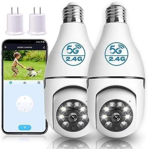 2K / 4MP Light Bulb Security Camera Outdoor Waterproof, 2.4GHz Wireless WiFi Light Socket Camera for Home Secuity with Motion Detection and Alarm, Color Night Vision (IK500)