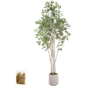 Artificial Fake Ficus Tree 8FT Tall 1Pack with White Planter & Free Moss, Artificial Plants Indoor, Artificial Trees for Home Decor Indoor, Faux Ficus Tree