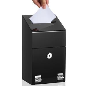 Juexica Acrylic Donation Box 10.2" x 5.6" x 4" Suggestion Raffle Box Tip Jar with Lock and Slot Wall Mount Safe Key Drop Ballot Fundraising for Home Office Vote(Black)