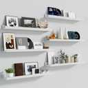 Fun Memories Picture Ledge Shelf, 36 Inch Long Floating Shelves Set of 6, Picture Shelf for Wall with Lip, Large Nursery Book Shelves for Storage, Wall Shelves for Living Room Bedroom Kitchen, White