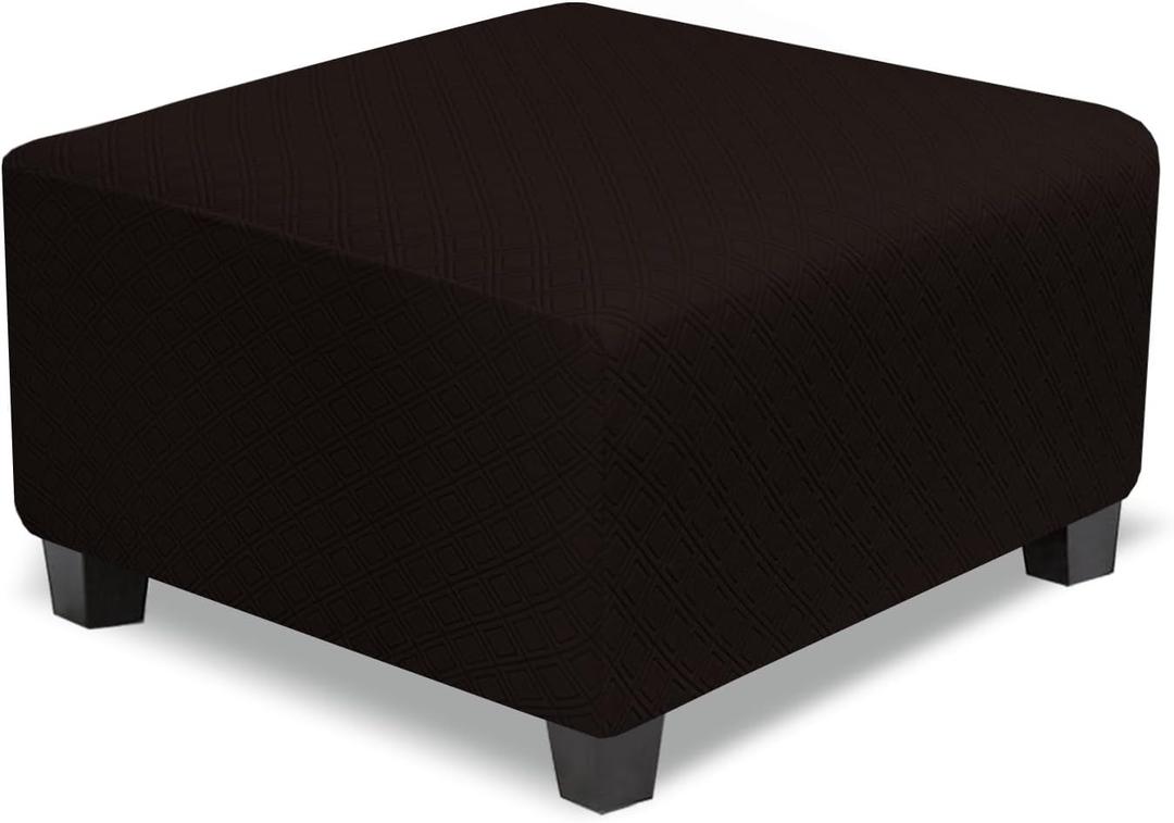 NeColorLife Oversized Square Ottoman Cover,Stretch Ottoman Slipcover,Thick Storage Ottoman Cover,Foot Stool Cover with Elastic Bottom for Living Room,Dark Brown,X-Large