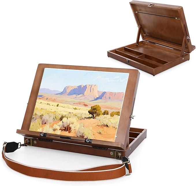 A3 Tabletop Easel for Painting with Page Clips and Strap, Desktop Art Easel, Adjustable from 0° to 90, Indoor Outdoor, Wooden Drawing Board for Sketching, Book, Diamond Art for Students, Beginner