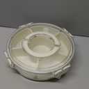 Divided Rotating Serving Tray with Lid and Handle, Portable Snackle Box for Fruits Snacks Veggie Charcuterie, Clear Lazy Susan Organizer and Fridge Storage Container for Adults Child (1PCS,9.5" L) (White)