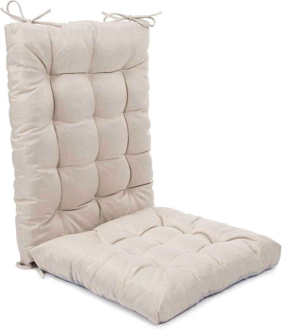 Rocking Chair Cushions Comfortable Tufted Seat Cushion Pads Non-skid Backed Set of Backrest and Seat Bottom for Porch Rocker Cane Adirondack Outdoor Indoor Chair (Cream, Backrest-24X17,Bottom-17x17)