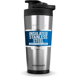 Ice Shaker Insulated Stainless Steel Shaker Bottle | 26oz, Stainless Steel | Cold for 30+ Hours | Insulated Cup with Twist-on Agitator | Odor-Free Bottle for Protein Shakes, Water, Cocktails