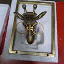 JJALIGHTS Animal Heads Wall Decor Resin Animals Sculptures Head Wall Hanging Decoration Imitation Copper vintage Wall Sculpture for Living Room Bedroom Office(Giraffe,Includes Metal Frame) 