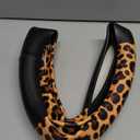 Universal Leather Leopard Cheetah Steering Wheel Cover Women 14.5-15 inch Leopard car Accessories Western Anime Brown Cute Wheel Cover Hip Hop Anti-Slip Car Protecter for Men (Leopard Print-SC)