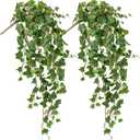 Hollyone 2pcs Artificial Hanging Plants 35.4" Fake Ivy Vine Faux Ivy Leaves Fire and UV Resistant Hanging Plant Wall Greenery for House Room Patio Indoor Outdoor Home Shelf Office Wedding Decor