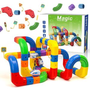 Rail Electric Train Set, 3D Magic Flexible Race Tracks for Kids,DIY Race Car Track Building Kits with Train and Traffic Signs,for 3 4 5 6 7 8 Years Old Boys Girls (123PCS-2car)