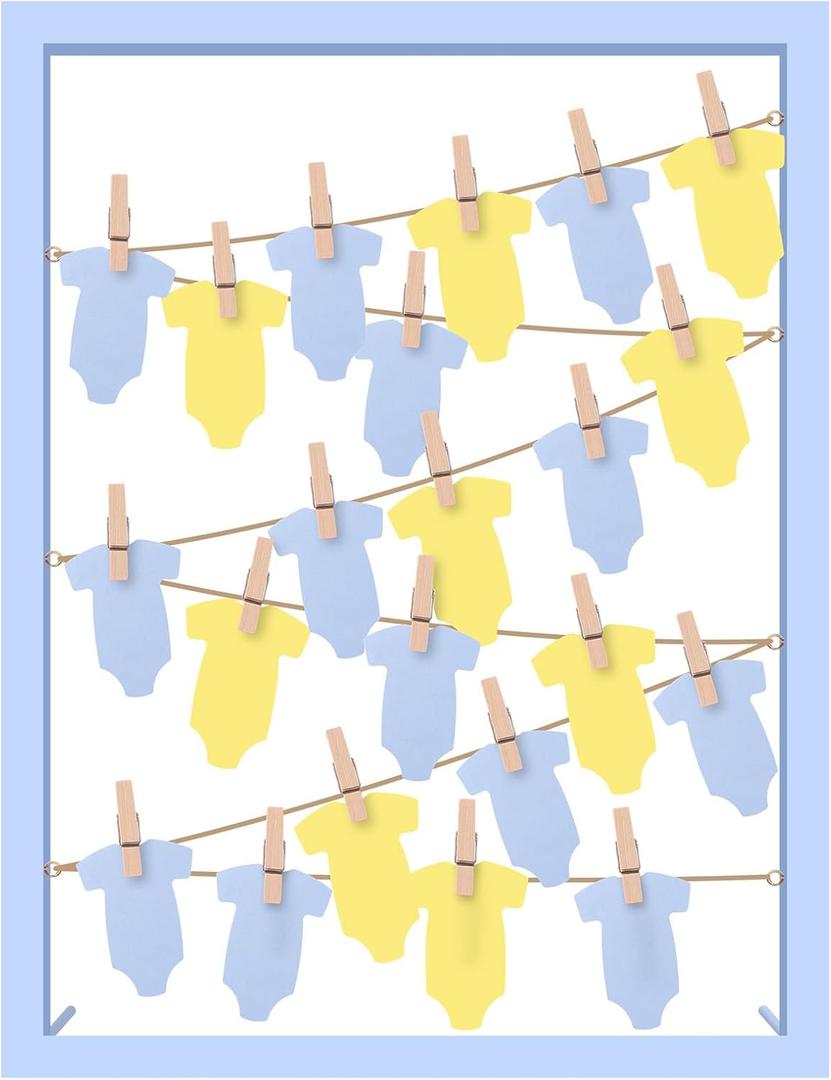 Amyhill Baby Shower Guest Book Alternatives Set for Boys Girls, DIY Gender Reveal Baby Shower Decorations Wooden Photo Frame Keepsake Cloth Shaped Card for 60 Guests Party Activity(Blue)