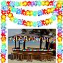 35.43ft Light up Hawaiian Flower Lei Garland Tropical Hawaiian Garland LED Lighted Luau Party Flower Banner for Luau Summer Beach Party Decorations
