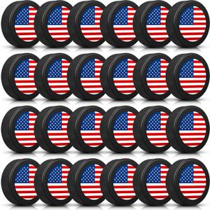 Wettarn 24 Pcs 4th of July Foam Ice Hockey Pucks 3" Mini Patriotic Knee Indoor Red White Blue Hockey Pucks with Mesh Bag for Practicing and Training Party Favors Birthday Fun Gift Decoration