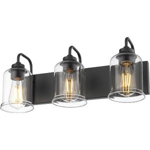 zeyu Black Bathroom Vanity Light, 20.5 Inch Bathroom Light Fixtures Over Mirror, 3-Light Modern Wall Sconces with Clear Glass Shade, ZSL72B-3W BK