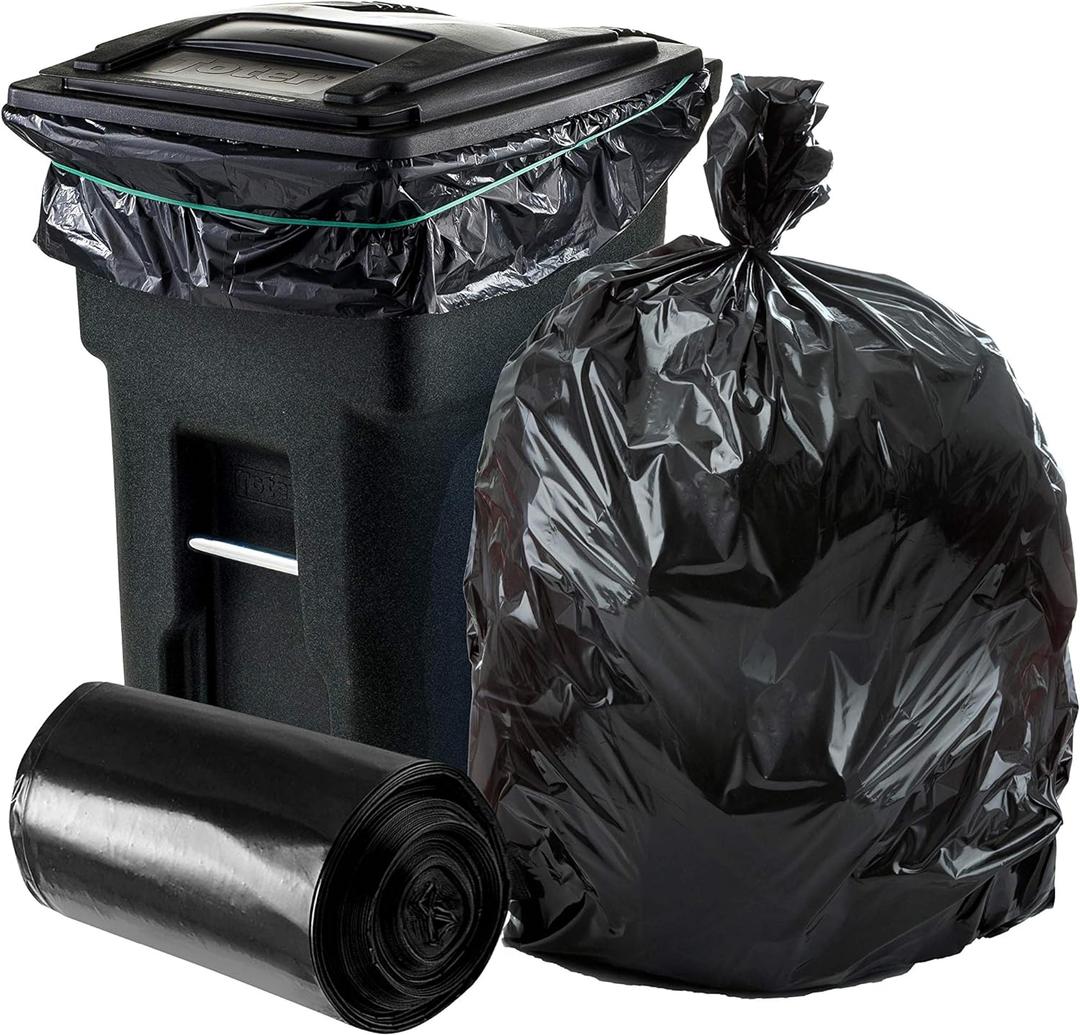 Plasticplace 64-65 Gallon Trash Can Liners for Toter  1.2 Mil  Black Heavy Duty Garbage Bags  Rolls  50 x 60 (100 Count) (W65LDBTL12RL)