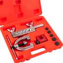 Brake Line Flaring Tool Kit with 5 Adapters, Flare Tool Kit with 45 Degrees, Double & Single Flaring Tool Kit for Brake Line, Brass Tubing, Copper and Aluminum